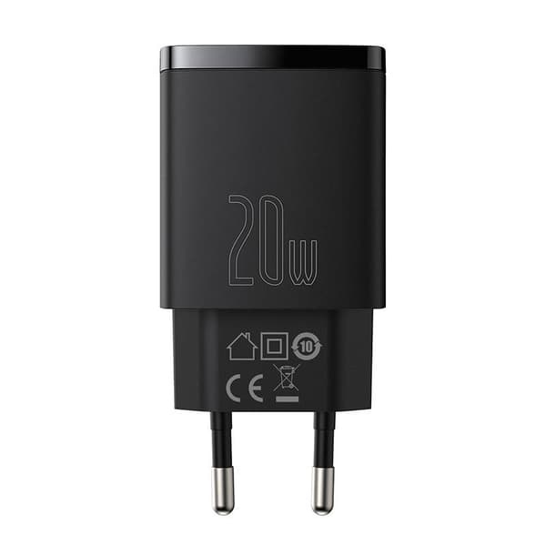 Baseus Compact -pikalaturi, USB, USB-C, 20W (musta)