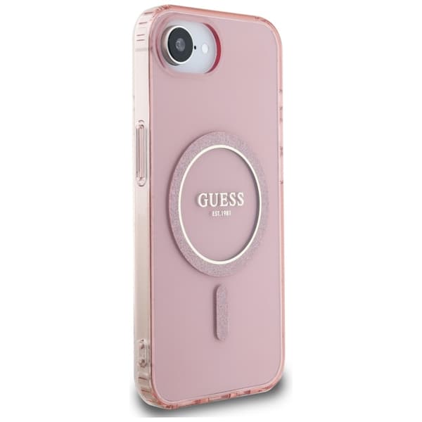 Guess IML Glitter Circle MagSafe – Etui til iPhone 16e (lyserød)