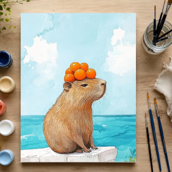 Måla efter nummer-bild med ram Kapybara med apelsiner 50x70 cm