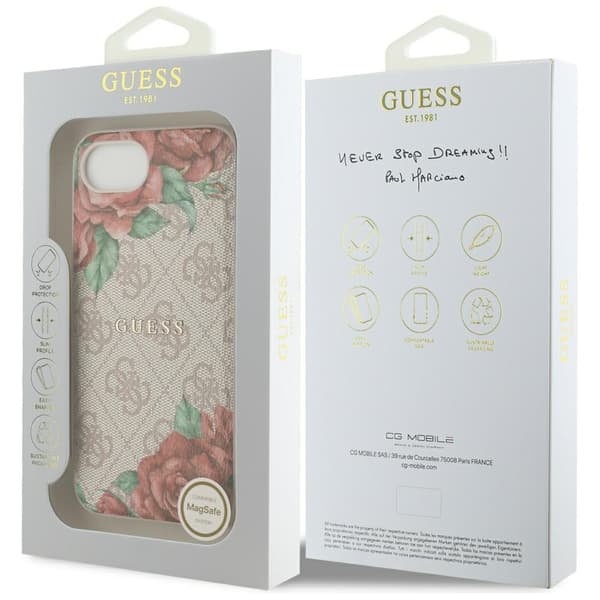 Guess 4G Blomsterprint MagSafe-cover til iPhone 16e i lyserødt