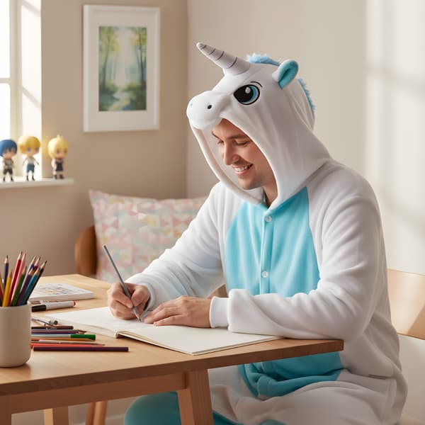 Kigurumi-pyjamas vit enhörning XL 175-185 cm