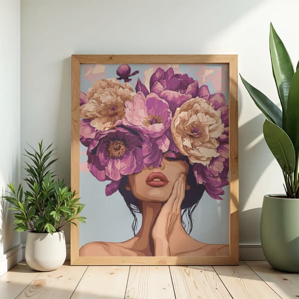 Måla efter siffror med ram Kvinna i blomsterkrona 50x70 cm