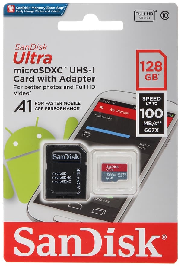 SANDISK SD-MICRO-10/128-SAND MINNESKORT 128 GB
