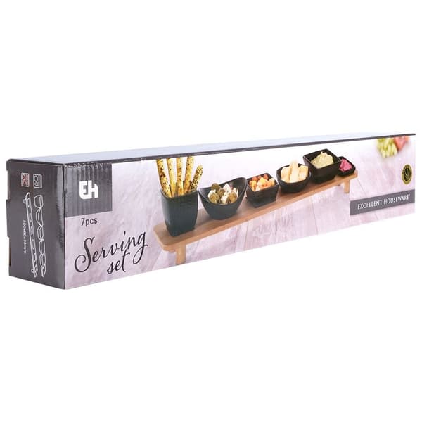 Keramiske snackskåle sorte på en bakke 50 cm 7 stk.