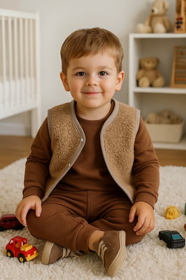 Varm barnväst 92 ärmlös beige lammjacka