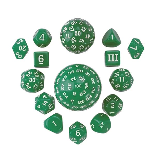 RPG-noppaa vihreä 15 nopan setti