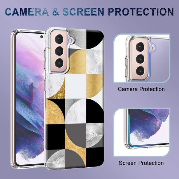 SILIKONE ETUI TIL SAMSUNG GALAXY S21+ SORT GUL HVID GEOMETRISK