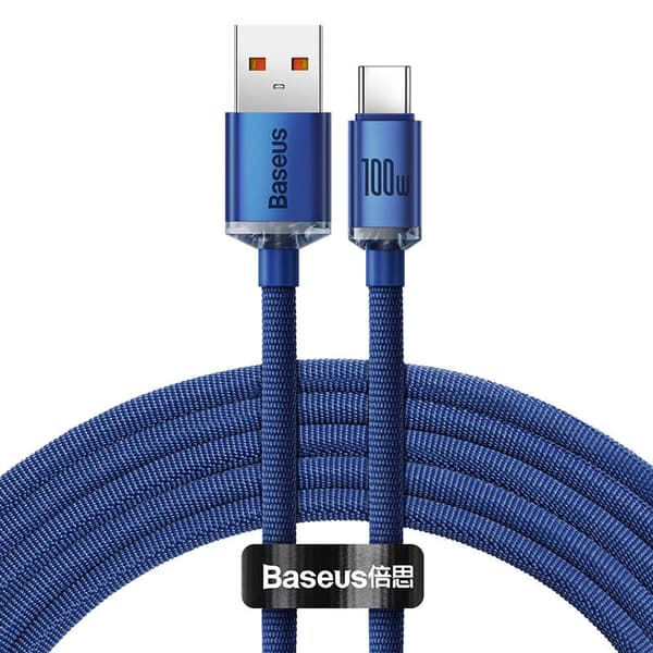 Baseus Crystal Shine USB till USB-C-kabel, 100W, 2m (Blå)