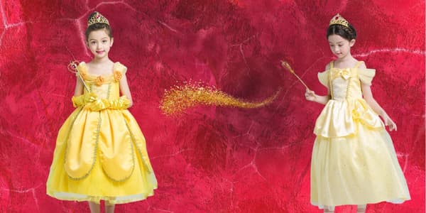 Bella Guld Prinsesse Kostume Sæt - Krone, Scepter, Handsker, 7 Dele