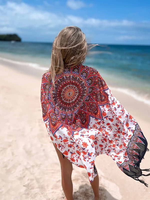 Pareo Strand Schal Mandala Orange-Vit