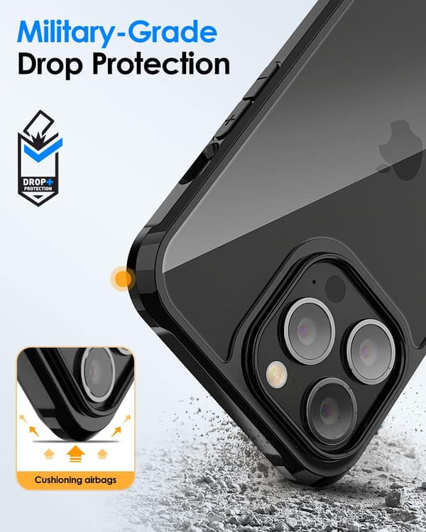 FODRAL TILL APPLE IPHONE 13 PRO SVART TRANSPARENT BAKSIDA