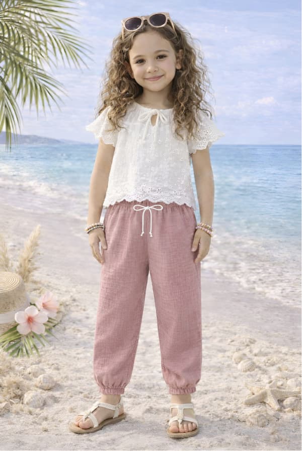 Pigers muslinshorts 134 sommerbukser til piger i pudderrosa
