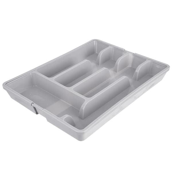 Utdragbar grå besticksinsats för låda 36,5x27,5 cm