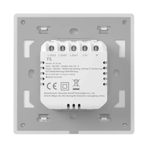Sonoff TX T5 2C Smart Touch WiFi vægafbryder (2-kanals)