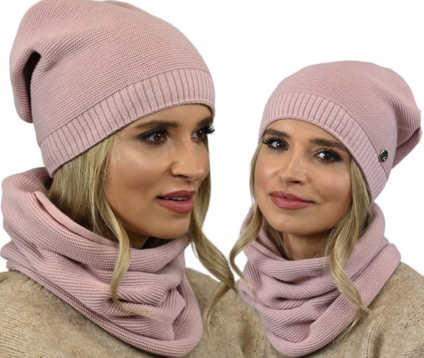 Elegant damesæthue med snood pink B1