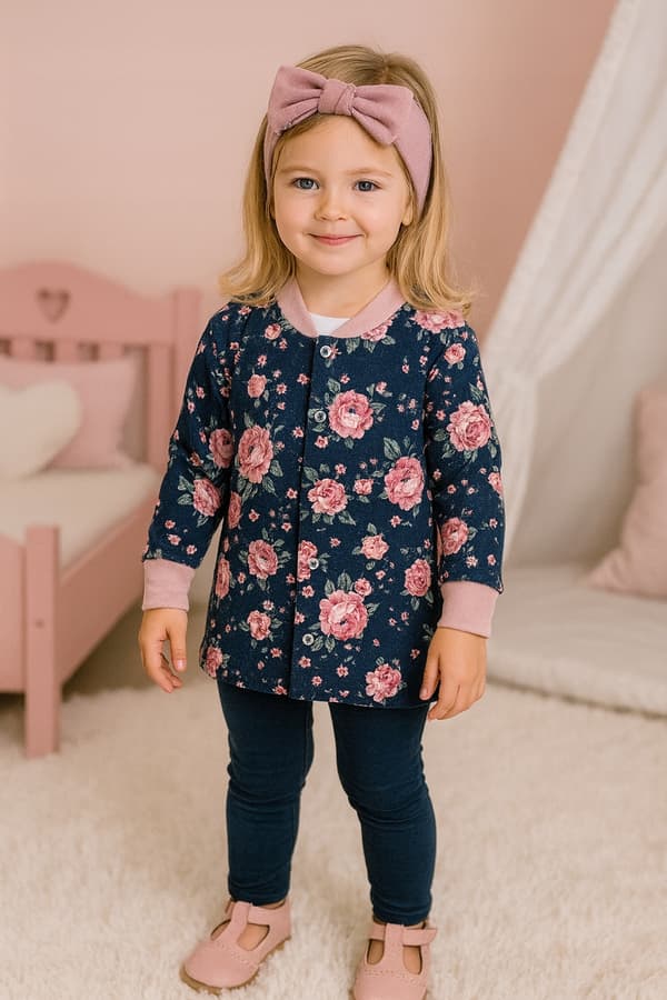 Kaftan kaftanik 116 tyttöjen paitapusero, jossa pystykaulus ja ruusut