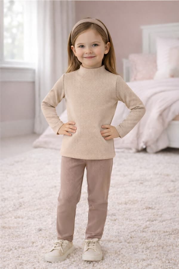 Børne HALV TURTLENECK 110 RIBBET BOMULD ELASTIK DARTOMIK BEIGE