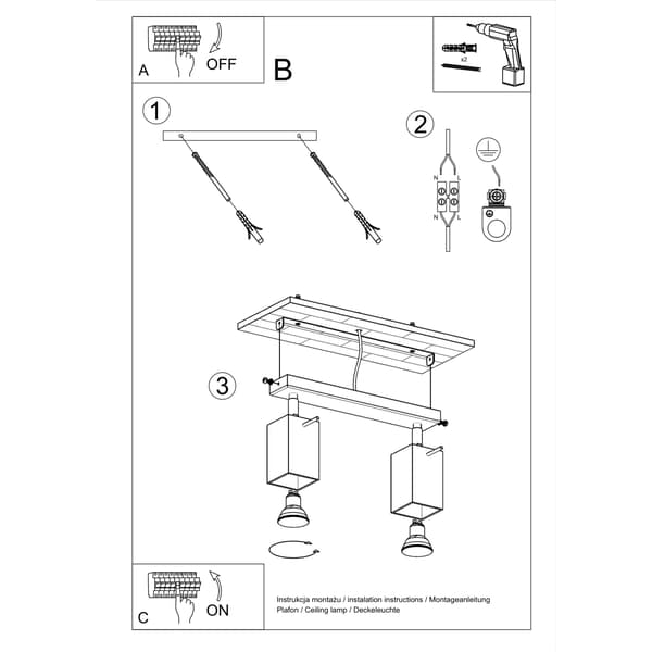 Loftlampe Merida 2 GU10 grå Sollux SL.0456