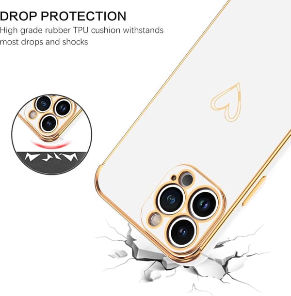 APPLE IPHONE 13 PRO SILIKONE ETUI HVIDGULD TILBEHØR HJERTE A2483