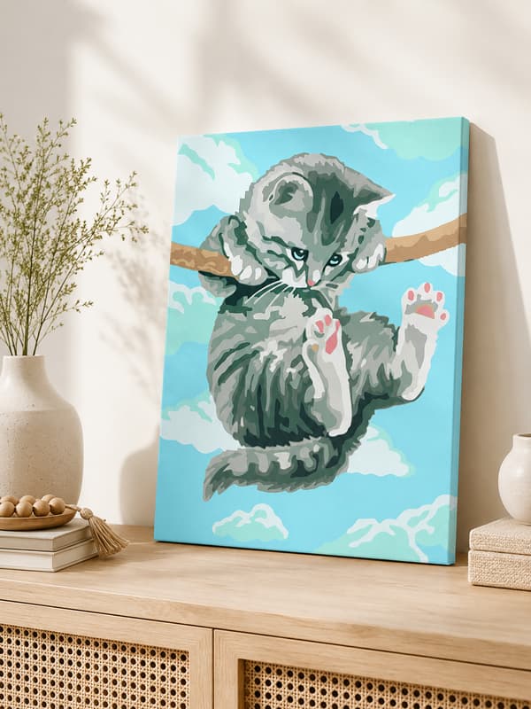 Målning med siffror med ram hängande katt 40 x 50 cm