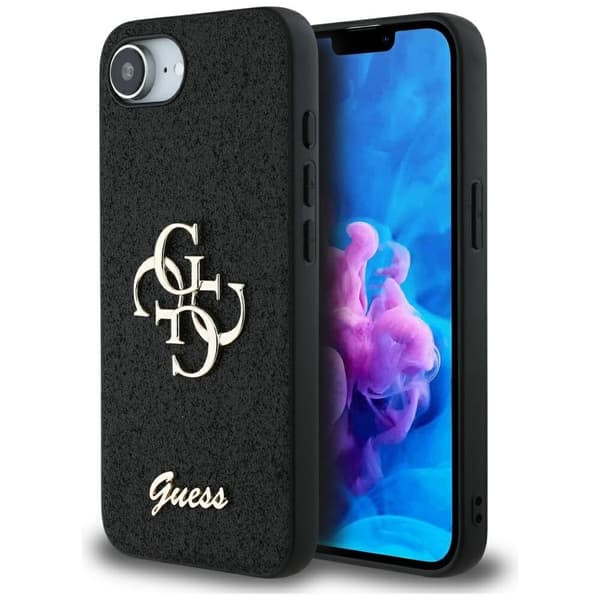 Guess Fixed Glitter Big 4G cover til iPhone 16e, sort