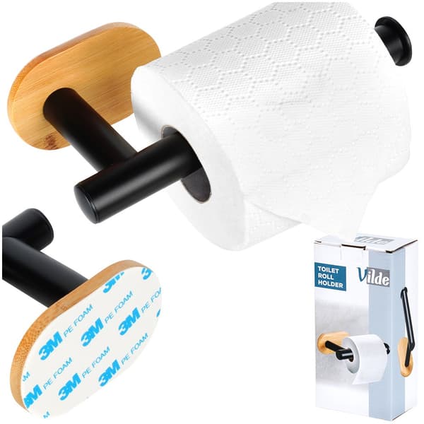 Toiletpapirholder stål bambus sort 17 cm