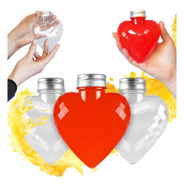 5x Hjärtdekorativa flaskor 300ml för juice, vatten, alkohol, present, godisflaska