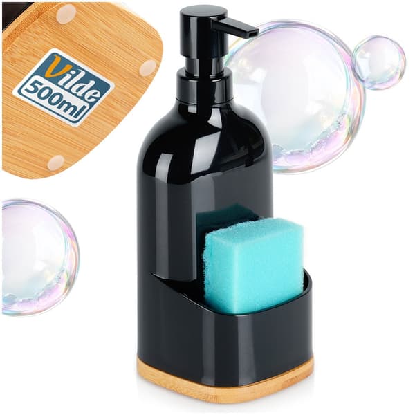 Sort dispenser til opvaskemiddel med beholder til svamp 500 ml