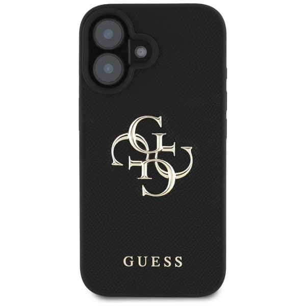 Guess Grained Big 4G Logo Small Classic Logo cover til iPhone 16, sort
