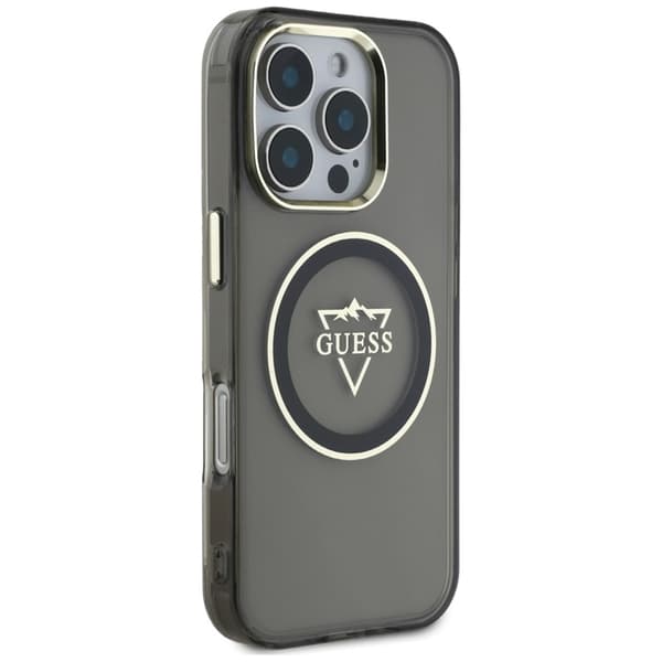 Guess IML Metal Mountain Logo MagSafe-etui til iPhone 16 Pro (sort)