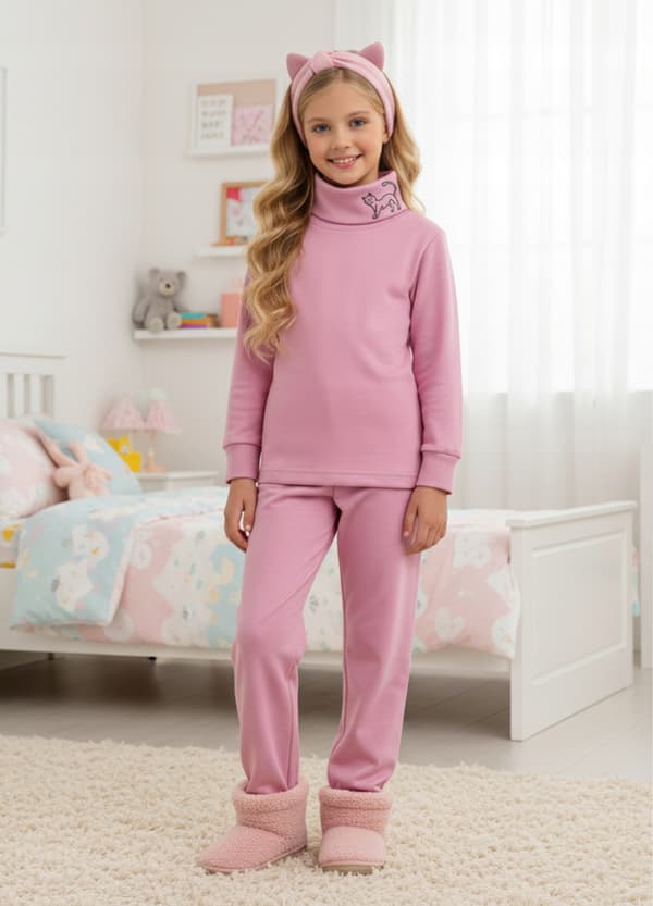 Flicktröja med polokrage 140 cm barn rosa mönstrad blus