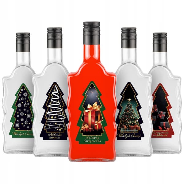 5x Wave-flaska 500ml + julgransetikett Julflaskor Likörer Vin