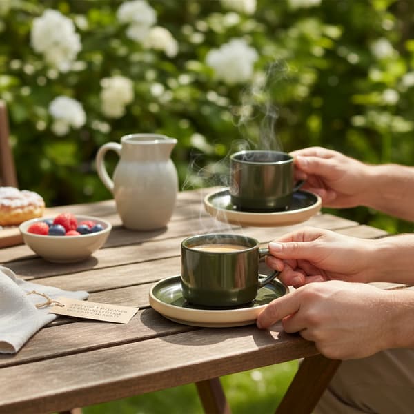 KAFFEKOPPER MED UNDERKOPPER TIL KAFFE OG TE 200 ml GRØN Ø 8,5 cm