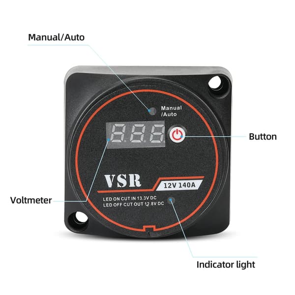Intelligent separator til dobbelt batteri VSR med voltmeter - Manuel/Automatisk