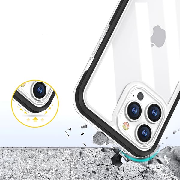 Gennemsigtigt 3-i-1 iPhone 14 Pro-cover silikone med ramme, sort