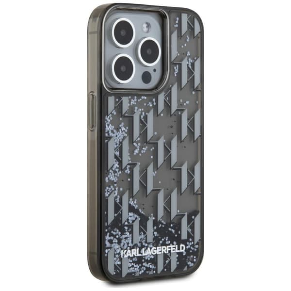 Karl Lagerfeld Liquide Glitter Monogram Gradient Cover til iPhone 15 Pro Max Sort