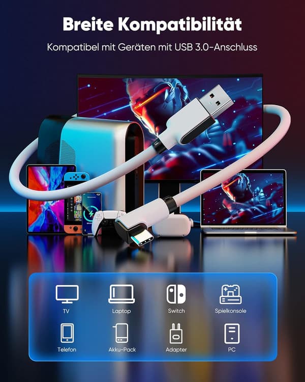 USB 3.0 USB-C-KABEL FÖR OCULUS QUEST 1 2-ST STEAM VR 5 Gb/s VIT 5m