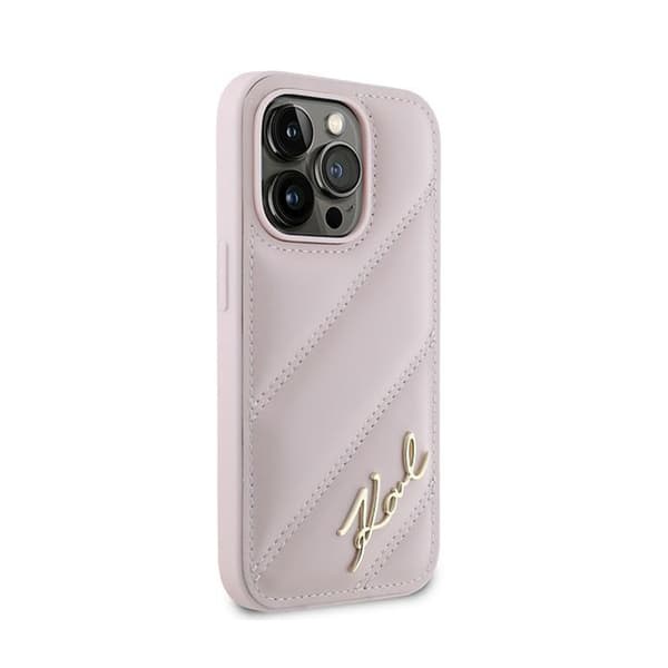 Karl Lagerfeld Diagonal Quilted Script - iPhone 14 Pro Max -suojakuori (Vaaleanpunainen)