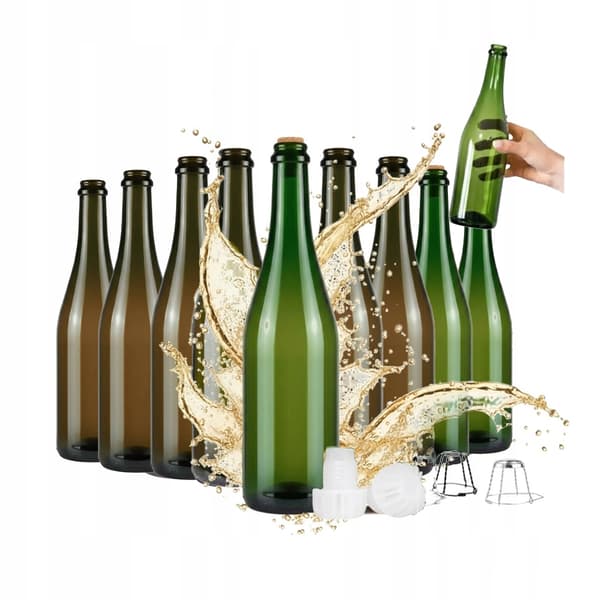 Glasflaske til champagne, cider, vin, øl 750ml 2 farver plastikprop
