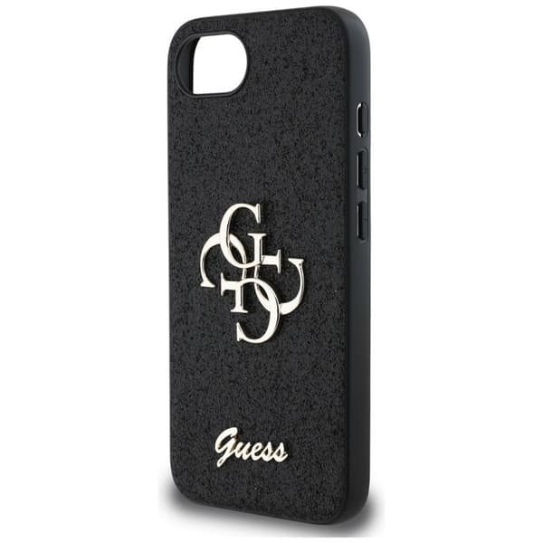 Guess Fixed Glitter Big 4G -suojakuori iPhone 16e:lle (musta)