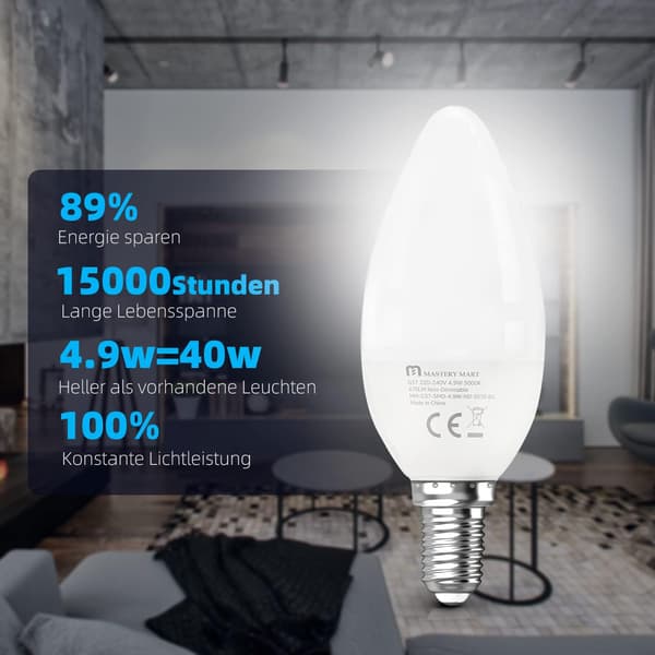 LED-ljuslampor E14 dagsljus 4,9W 5000K 470LM 10 st