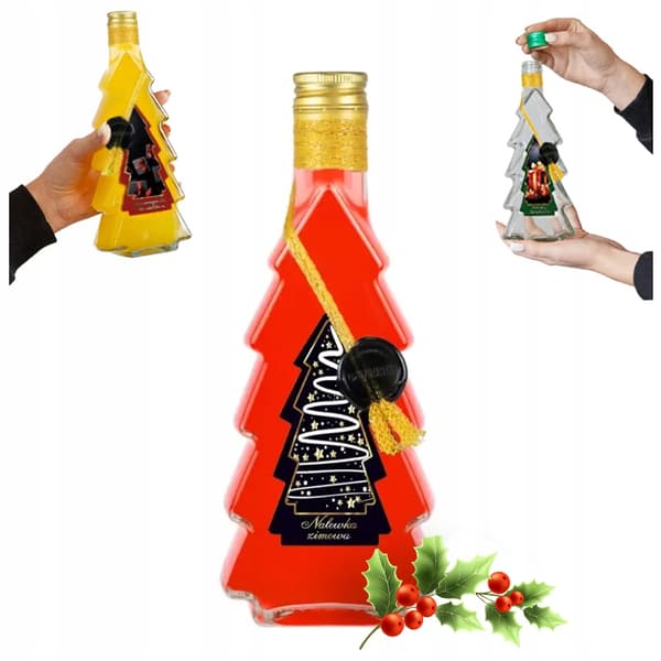 5x Flaskor JULGRAN 500ml DEKORERADE JULflaskor för jullikörer vin