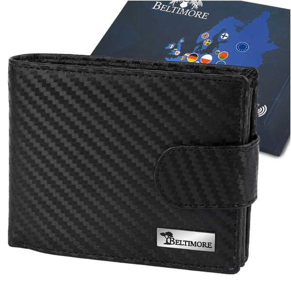 Herr klassisk läderplånbok RFiD stor svart kolfiber premium Beltimore