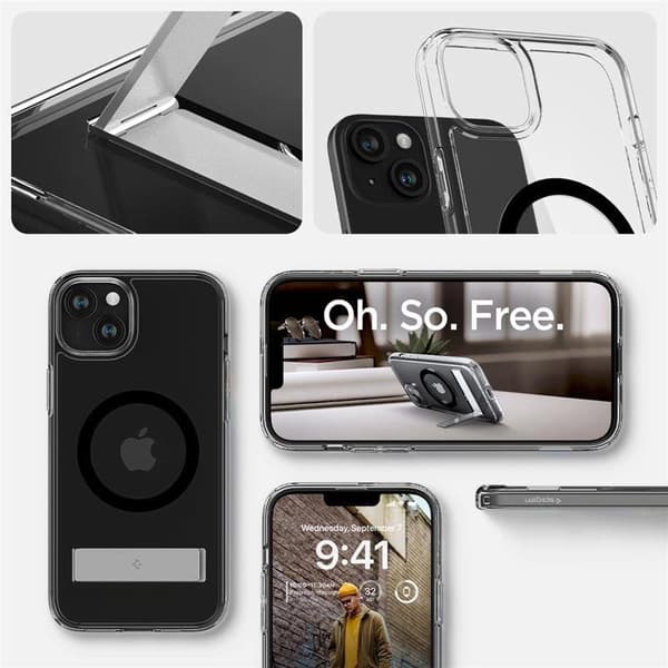 Spigen Ultra Hybrid S MagSafe-etui med stativ til iPhone 15 Plus - Sort