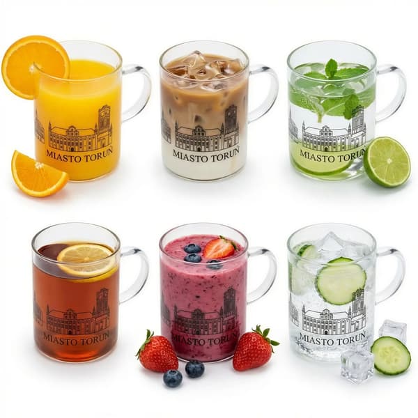 GLASMUGG MED TRYCK STADEN TORUŃ 400 ML SET MED 6 GLASMUGGAR GLAS