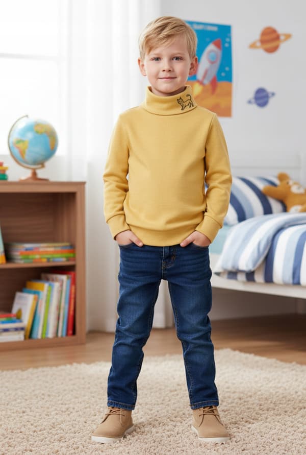 Barn polotröja 134 sweatshirt med senapsgrön tryck
