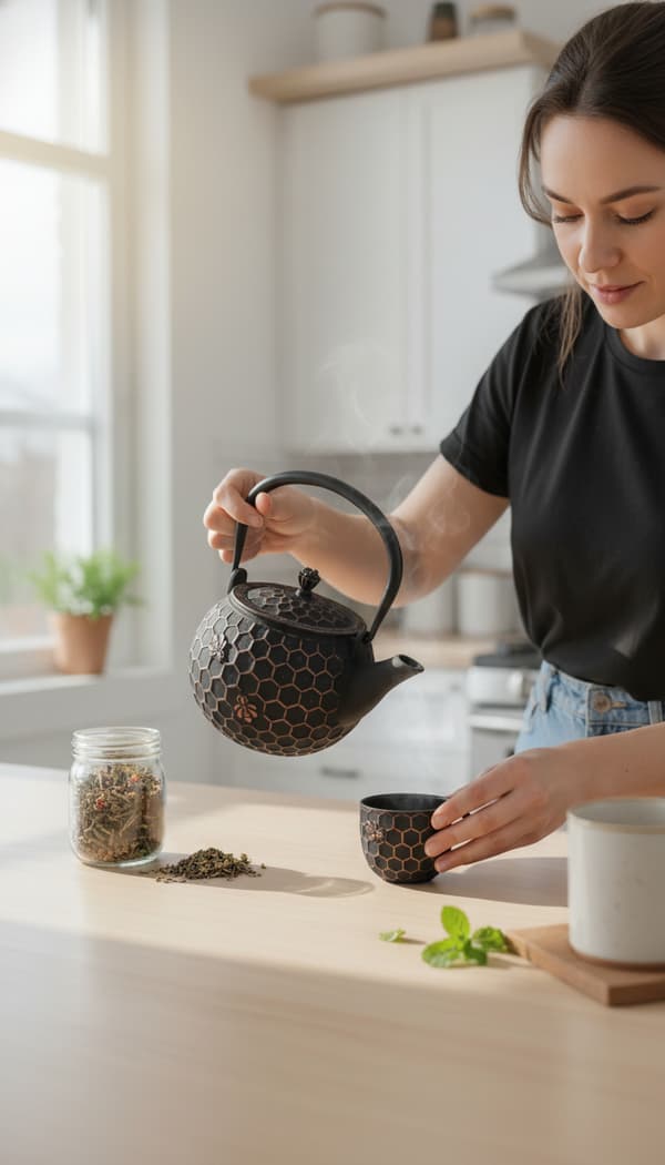 Støbejernskedel 1,8L teinfuser med kobberdetaljer