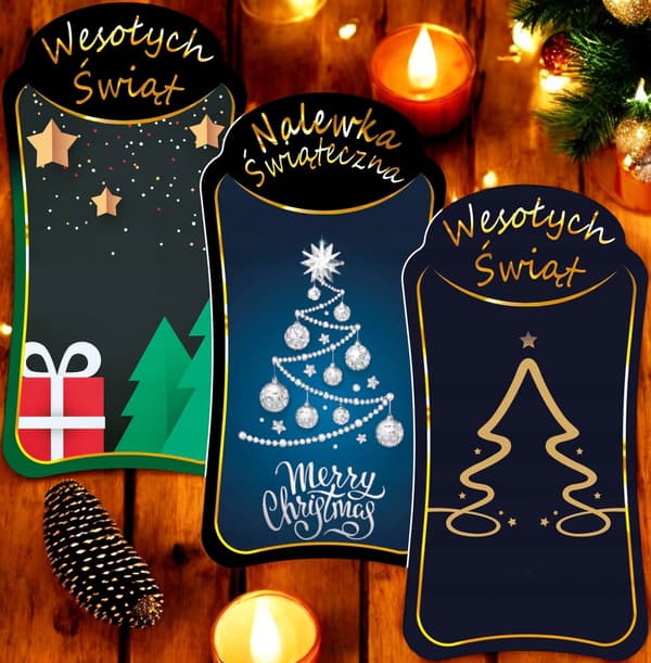10x PREMIUM JULETIKETTER för likörflaskor JULKLAPP