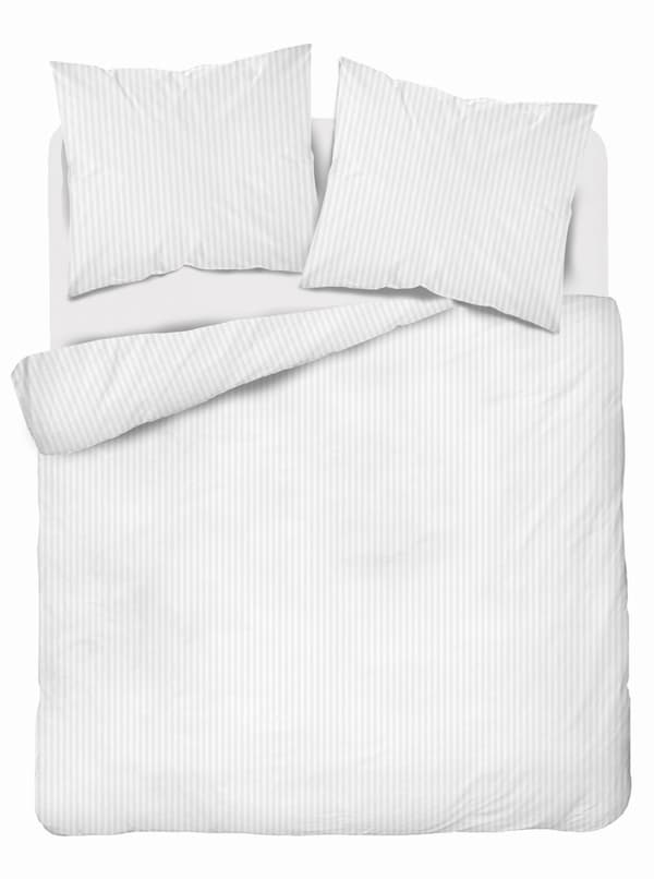 Satin Bäddset 160x200 Slät Randig Premium Vit