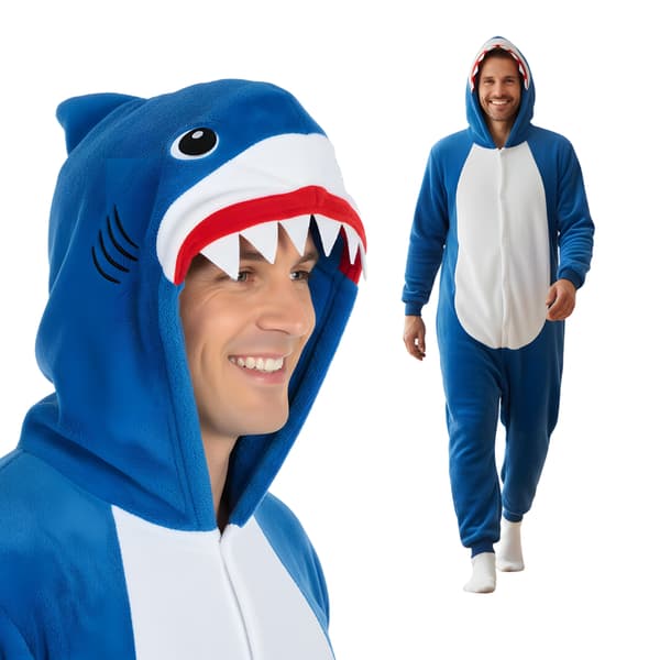 Kigurumi Pyjamas Kostume Blå Haj M: 155-165cm
